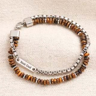 Men's Personalised Stainless Steel Double Layer Beaded Bracelet