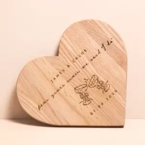 Personalised Anniversary Heart Shape Oak Cheeseboard