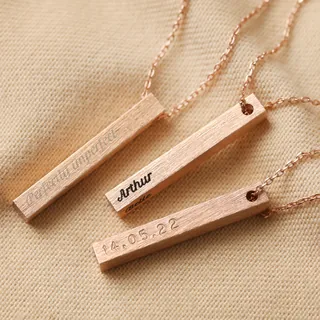 Personalised Bar Pendant Necklace in Rose Gold Filled