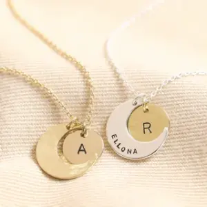 Personalised Crescent Moon Disc Pendant Necklace