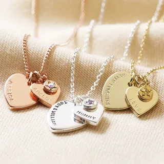 Personalised Double Heart and Birthstone Charm Necklace