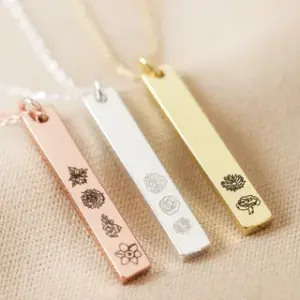 Personalised Family Birth Flowers Flat Bar Necklace