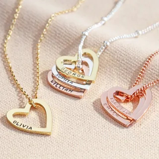 Personalised Family Large Heart Outline Necklace