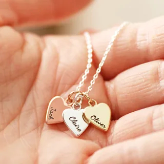 Personalised Family Names Heart Charm Necklace