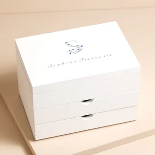 Personalised Floral Initial White Jewellery Box