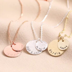 Personalised Hammered Double Disc Charm Necklace