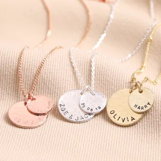 Personalised Hammered Double Disc Charm Necklace