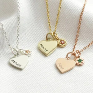 Personalised Heart and Birthstone Charm Necklace