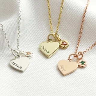 Personalised Heart and Birthstone Charm Necklace