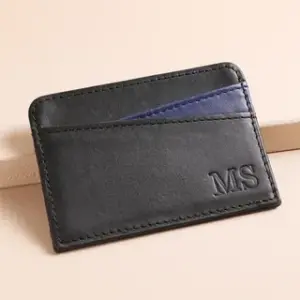 Personalised Men's Leather Card Holder in Black