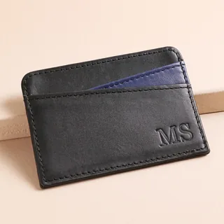 Personalised Men's Leather Card Holder in Black
