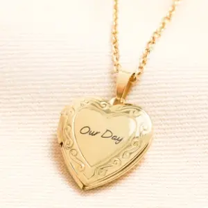 Personalised Message Stainless Steel Heart Locket Necklace in Gold Filled