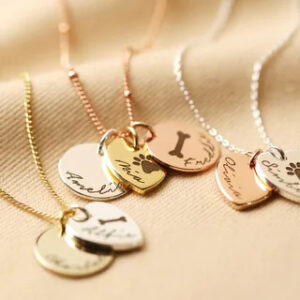 Personalised Mixed Metal Heart and Disc Charm 'Family' Necklace
