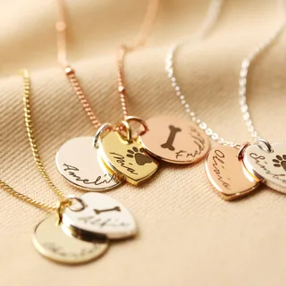 Personalised Mixed Metal Heart and Disc Charm 'Family' Necklace
