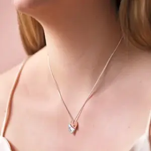 Personalised Mixed Metal Textured Double Heart Necklace in Silver