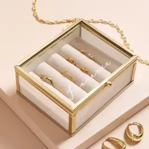 Personalised Name Mini Glass Jewellery Box in Gold