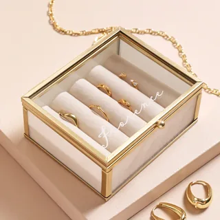 Personalised Name Mini Glass Jewellery Box in Gold