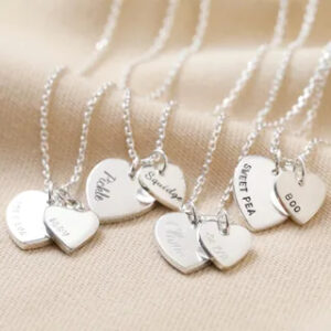 Personalised Sterling Silver Double Heart Charm Necklace