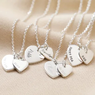 Personalised Sterling Silver Double Heart Charm Necklace