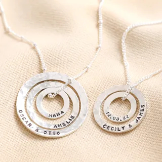 Personalised Sterling Silver Hammered Halo Necklace