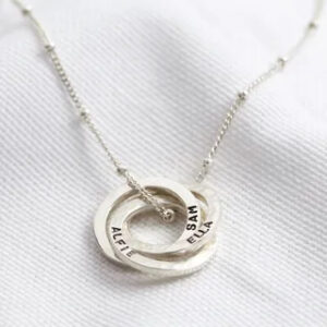 Personalised Sterling Silver Hammered Russian Ring Necklace
