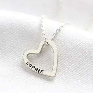 Personalised Sterling Silver Large Heart Outline Necklace