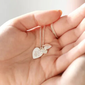 Personalised Sterling Silver Paw Print Heart Charm Necklace